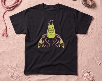 Punkrick Scar Graphic Tee, Cartoon Punk Starfish Slacker T-Shirt