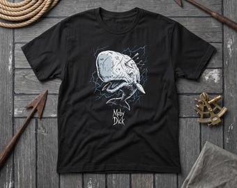 Moby Dick Graphic Tee, White Whale Melville Classic Book T-Shirt
