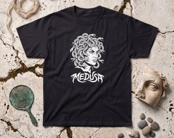 Medusa Graphic Tee, Greek Mythology Gorgon Snake Hair T-Shirt