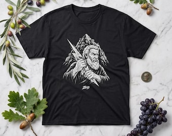 Zeus Graphic Tee, Greek Mythology Thunderbolt Olympus God T-Shirt