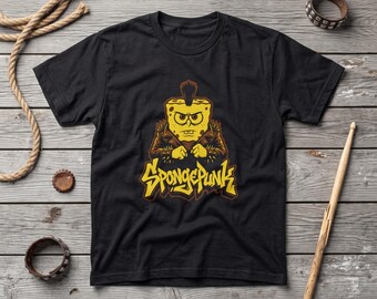SpongePunk Graphic Tee, Cartoon Punk Mohawk Parody T-Shirt