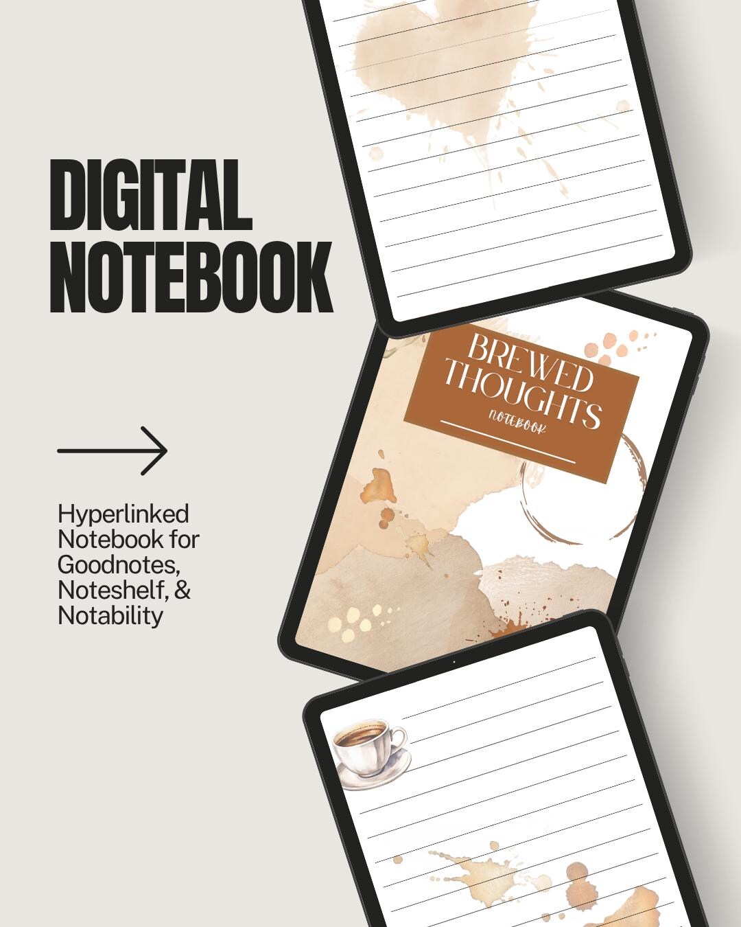 Brewed Thoughts – Digital Notebook With Hyperlinked Tabs| Printable PDF ...