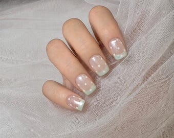 Chrome Polka Dot French Press On Nails | Handmade Nail Set | Glazed Nails