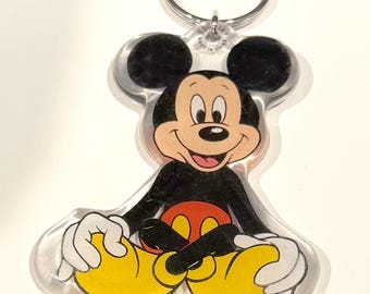 Vintage Mickey Mouse Keychain – Disney Acrylic Key Ring –  Collectible Acrylic Key Ring Accessory – Retro Good Condition