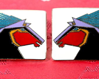 Vintage Laurel Burch Stallion Earrings | Horse Lover Earrings | Boho | 1970's Jewelry| Clip on earrings | Signed