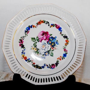 Reticulated Decorative Plate | Floral Design  | Hand Painted Plate | Rose Floral Schwartzenhammer Bavaria Reticulated Bowl| great condition