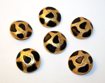 Knopen vintage goudkleurig koepelvormig | Set van 6 | Zwart geëmailleerde metalen schacht naai-begrippen | Sieraden maken Upcyclingbenodigdheden hergebruiken