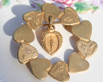 Vintage hartbroche | St. Mary's borstspeld | Katholiek religieus valentijnsdagcadeau | Goudkleurige antieke sieraden uit de jaren 80