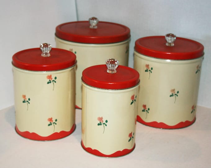 Vintage Kitchen Storage Canisters Set of 4 Floral Print Etsy