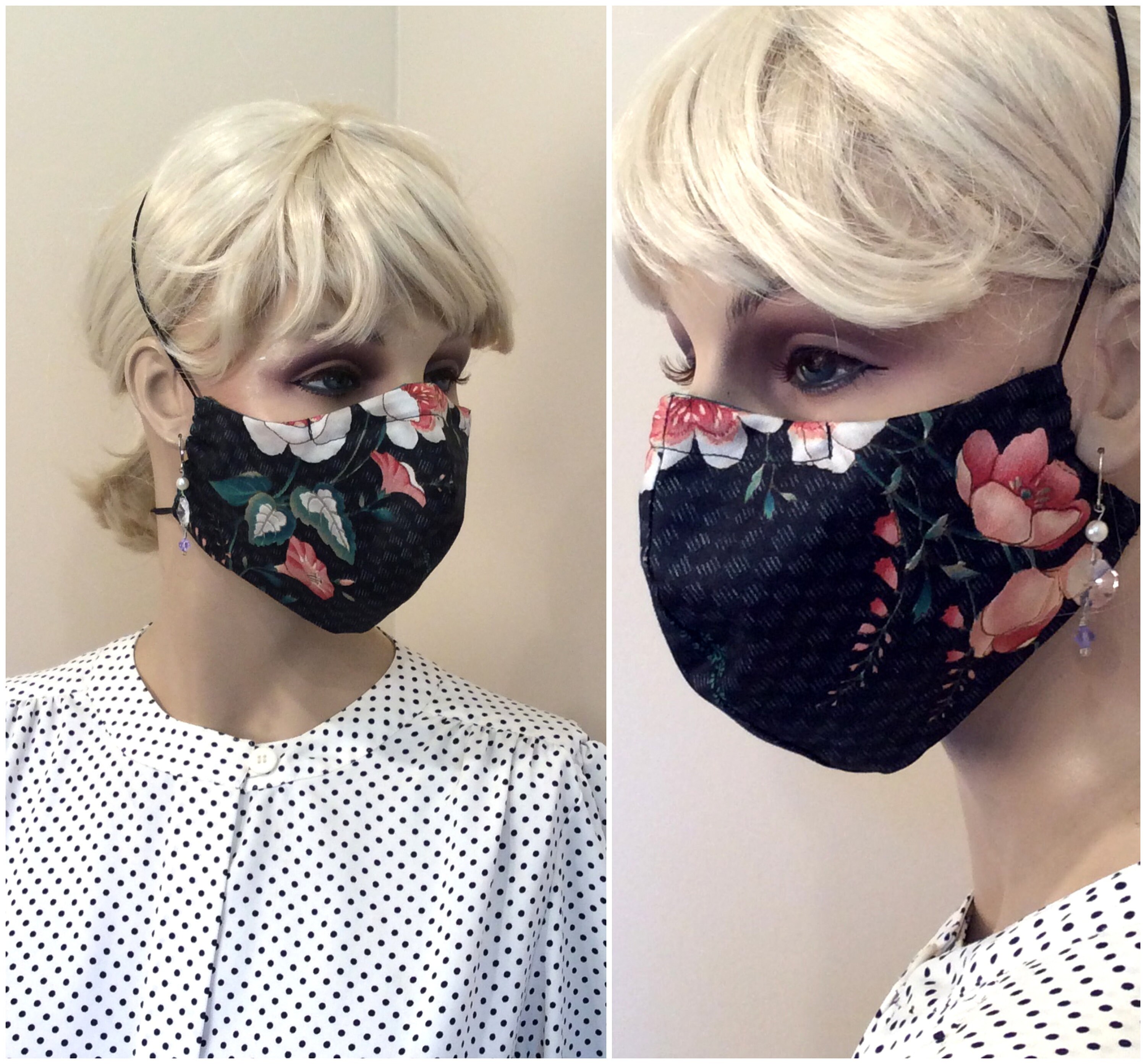 Floral Face Mask Pink Green Flower Print Handmade Reusable Etsy