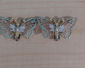 Vintage, multi-toned butterfly clip on earrings