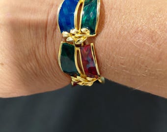 Premier Designs multi-colored enamel with gold toned trim bracelet