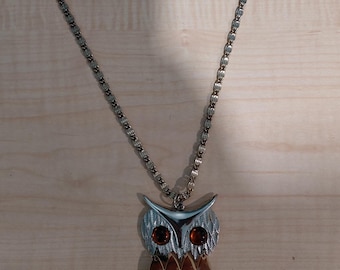 Vintage owl pendant necklace two toned