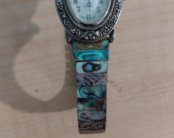 Vintage Women's watch with abalone shell stretch band.