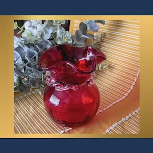 Hand-Blown Viking Ruby Red Optic Amberina Vase