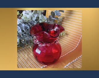 Hand-Blown Viking Ruby Red Optic Amberina Vase