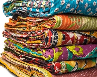 Wholesale Lot of Kantha Quilts Vintage Cotton Bed Cover Old Assorted Rally Gudri Beach Floor Bedspreads Picnic For Blanket