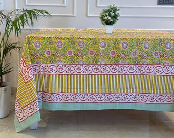 Yellow Floral Table Cloth Indian Floral Cotton Rectangle Table Cloth French Table Cover Wedding Table Decor