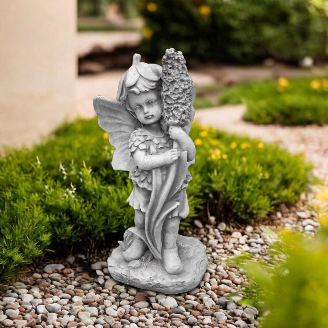 Concrete Elf Statue Fairy Garden Decor Stone Home Ornament Angel ...