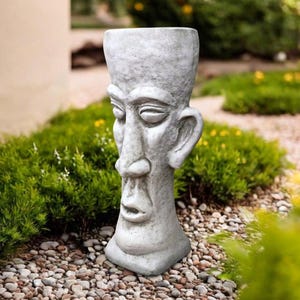 Concrete Flower Pot Stone Easter Island Head Planter Garden Ornament Cement Planter Floral Vase Patio Decor Outdoor Vessel Koi Samui