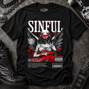 Sinful Dark Gothic Angel-T-shirt, horror-streetwear Fallen Angel-T-shirt