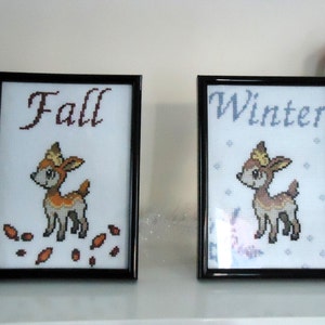 Framed cross stitched Fall Deerling image 2