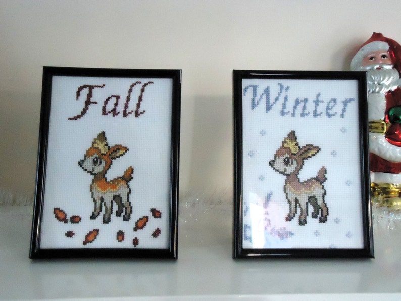 Framed cross stitched Fall Deerling image 2