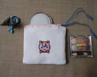 Jigglypuff cross stitched pouch