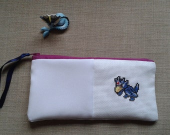 Golduck cross stitched pencil bag