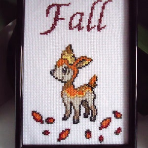 Framed cross stitched Fall Deerling image 1