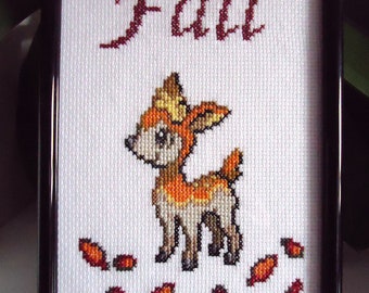 Framed cross stitched Fall Deerling