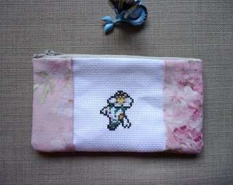 Floette cross stitched pencil bag