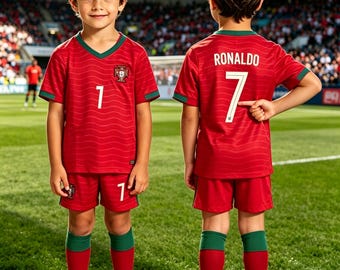 Portugal CR7 Ronaldo #7 Kids 3Pcs Soccer Kit Jersey Shorts Socks Youth Football Fan Uniform