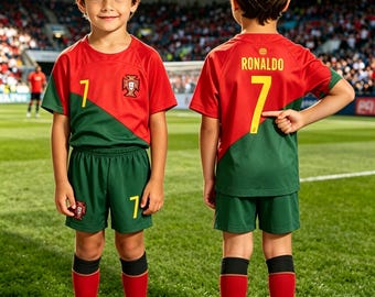Kids Portugal Cristiano Ronaldo Soccer Outfit - #7 Jersey, Shorts, Socks Set-Personalized Gift