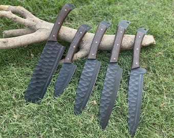 Kitchen Knife Set, Handmade Chef Knives 5 Pieces, Stainless Steel Blades, Wenge Wood Handles