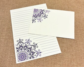 Ensemble de papeterie pour lettres 100 % recyclé Mandala violet