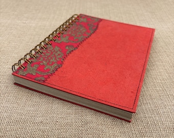 Lined Spiral Notebook Red Royale / lined red journal / recycled notebook / travel journal / lined notebook / writing journal / red and gold