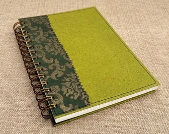 Lined Green Notebook / green journal / spiral bound notebook  / recycled notebook / eco friendly journal / travel journal / writing journal