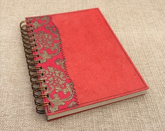 Blank Spiral Notebook Red Royale / blank red journal / recycled notebook / sketchbook / unlined notebook / art journal / red and gold