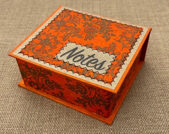 Orange Floral Note box / notepaper holder / orange desk accessory / ecofriendly office