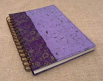 A5 Dot Grid Spiral Notebook Purple Floral / bullet journal / dot grid book / travel journal / recycled notebook / eco friendly planner