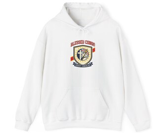 Bluza z kapturem z herbem Blessed Cross | Patriotyczny, oparty na wierze, amerykański styl vintage, 4 lipca