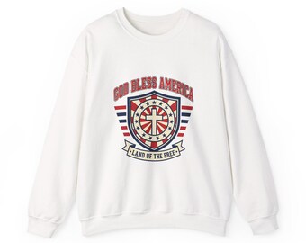 Bluza z okrągłym dekoltem „God Bless America” | Patriotyzm religijny, styl vintage Americana