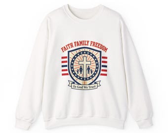 Bluza z okrągłym dekoltem Faith Family Freedom | Patriotyczne, oparte na wierze, 4 lipca, w stylu vintage Americana