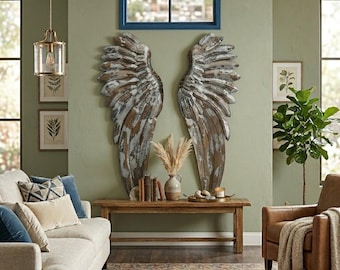 Rustic Angel Wings Pair, Large Metal Wall Sculpture, Vintage Farmhouse Decor, Galvanized Hanging Wall Accent