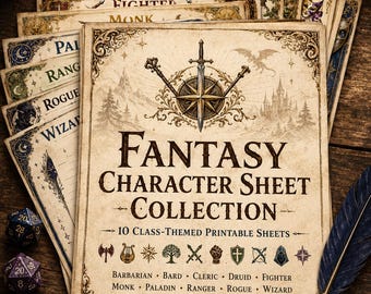 Colección de fichas de personajes de fantasía