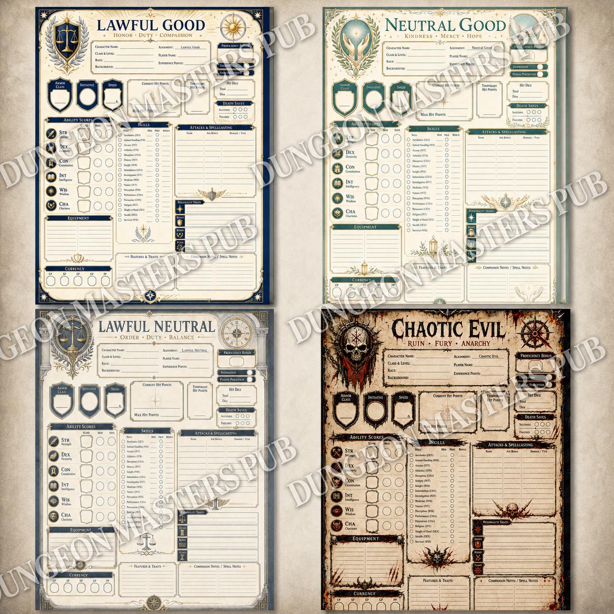Set of 10 Alignment Character Sheets - Etsy