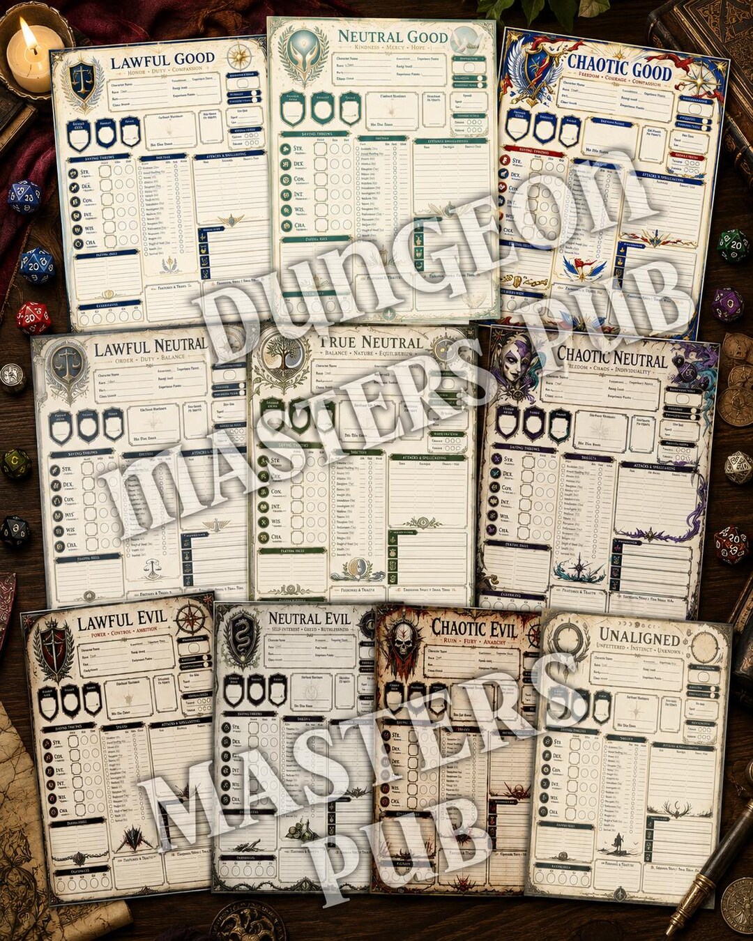 Set of 10 Alignment Character Sheets - Etsy
