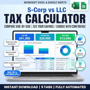 S-Corp vs LLC Tax Calculator | CPA Built Excel Spreadsheet (Instant Download)