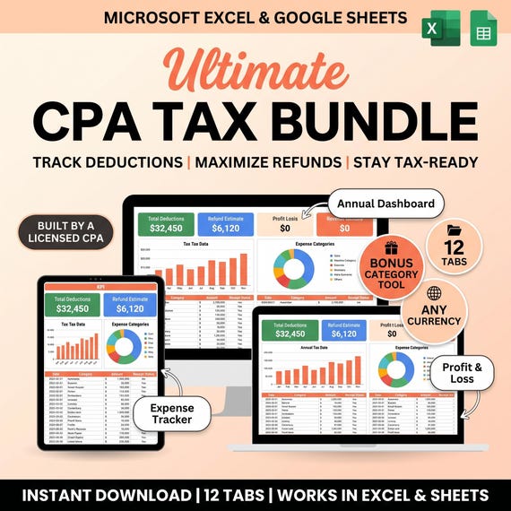 CPA-Built Excel Tax Bundle | Schedule C, Quarterly Tax, 1099 Tracker, Mileage Log